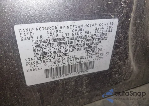 2020 Nissan Kicks S Xtronic Cvt z USA, uszkodzony, nr VIN 3N1CP5BV7LL559926